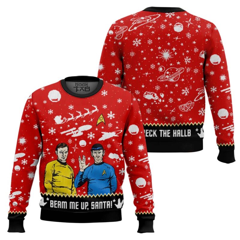 Hooktab Beam Me Up Santa Startrek Ugly Christmas Sweater Hooktab Beam Me Up Santa Startrek Ugly Christmas Sweater
