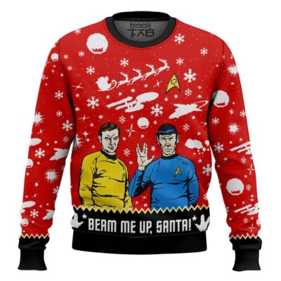 Hooktab Beam Me Up Santa Startrek Ugly Christmas Sweater