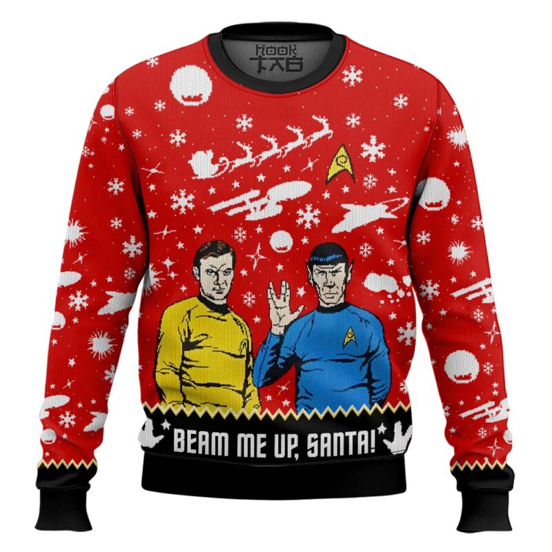 Hooktab Beam Me Up Santa Startrek Ugly Christmas Sweater