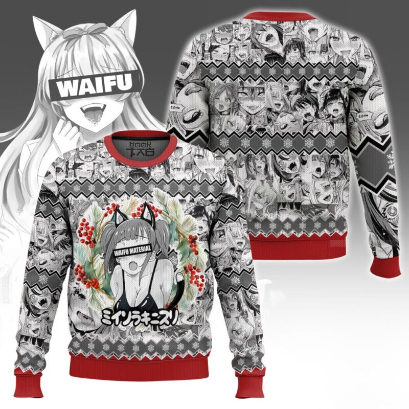 Hooktab Beastgirl Waifu Material Ahegao Ugly Christmas Sweater Hooktab Beastgirl Waifu Material Ahegao Ugly Christmas Sweater