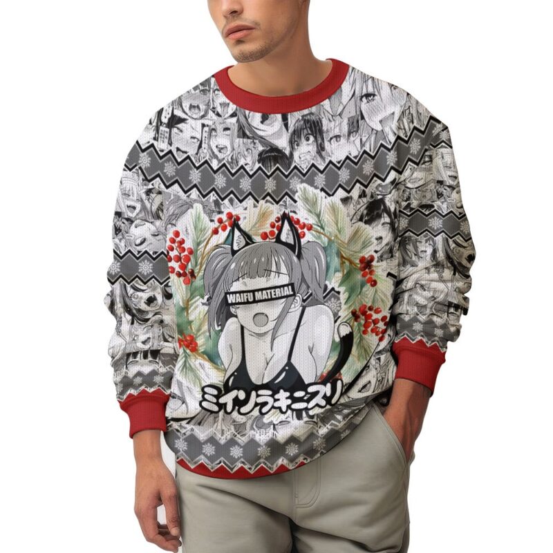 Hooktab Beastgirl Waifu Material Ahegao Ugly Christmas Sweater Hooktab Beastgirl Waifu Material Ahegao Ugly Christmas Sweater