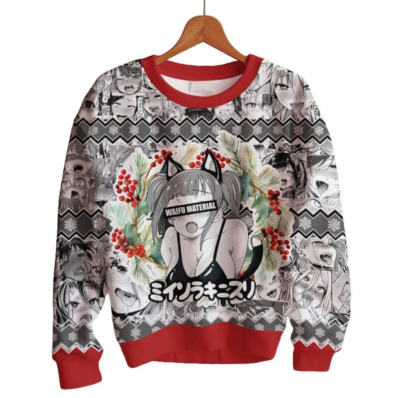 Hooktab Beastgirl Waifu Material Ahegao Ugly Christmas Sweater Hooktab Beastgirl Waifu Material Ahegao Ugly Christmas Sweater