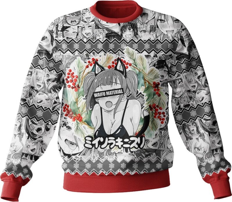 Hooktab Beastgirl Waifu Material Ahegao Ugly Christmas Sweater Hooktab Beastgirl Waifu Material Ahegao Ugly Christmas Sweater