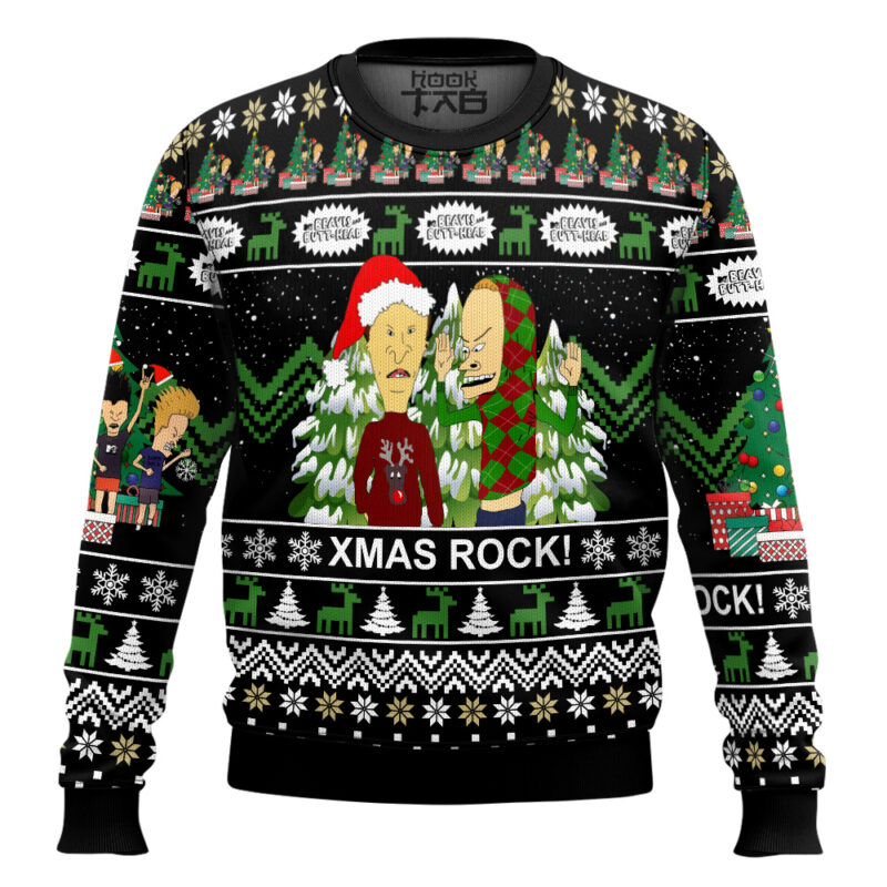 Hooktab Beavis And Butt-head Xmas Rock! Ugly Christmas Sweater