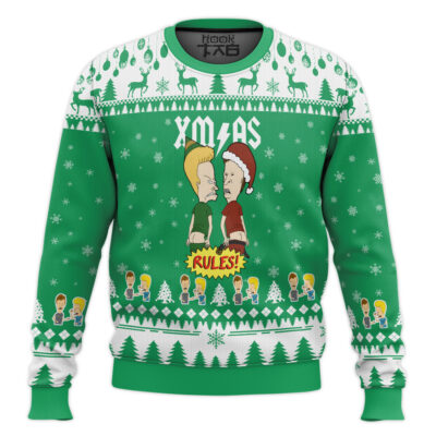 Hooktab Beavis And Butt-head Xmas Rules Ugly Christmas Sweater