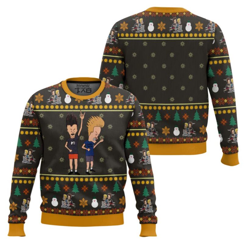 Hooktab Beavis And Butthead Rock On Ugly Christmas Sweater Hooktab Beavis And Butthead Rock On Ugly Christmas Sweater