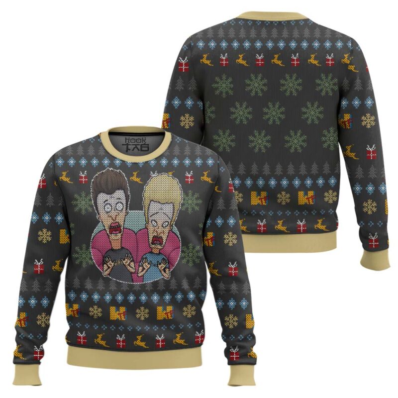 Hooktab Beavis And Butthead Surprise Reaction Ugly Christmas Sweater Hooktab Beavis And Butthead Surprise Reaction Ugly Christmas Sweater