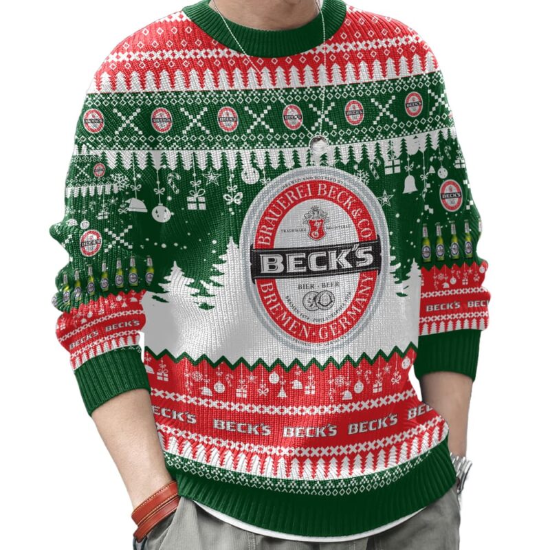 Hooktab Beck's German Beer Ugly Christmas Sweater Hooktab Beck's German Beer Ugly Christmas Sweater