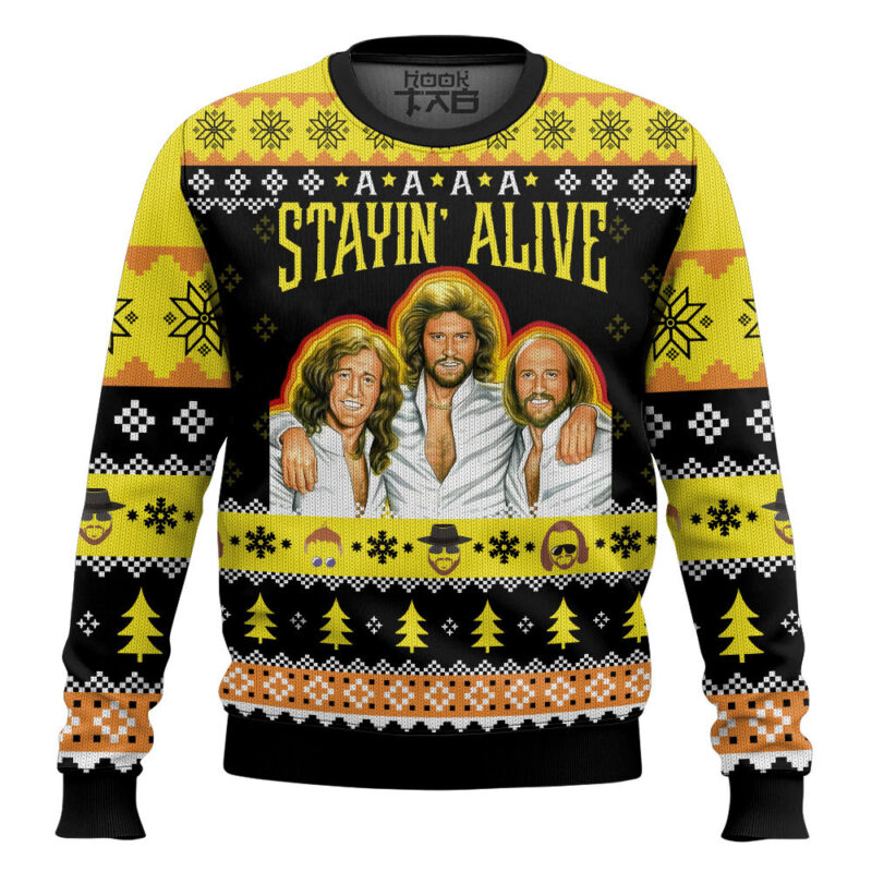 Hooktab Bee Gees Stayin' Alive Ugly Christmas Sweater Hooktab Bee Gees Stayin' Alive Ugly Christmas Sweater