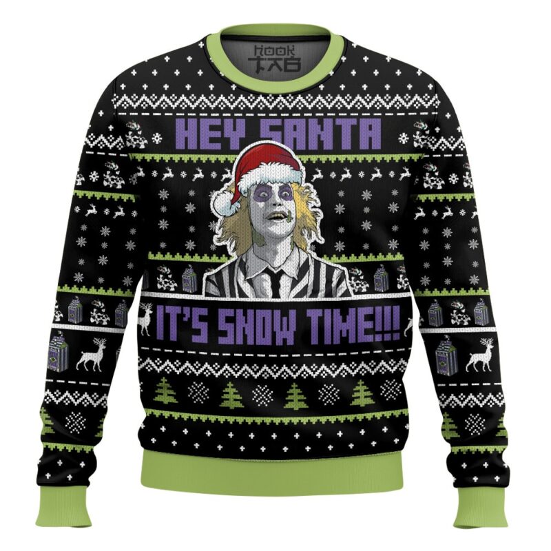 Hooktab Beetlejuice Hey Santa It Snowtime Ugly Christmas Sweater