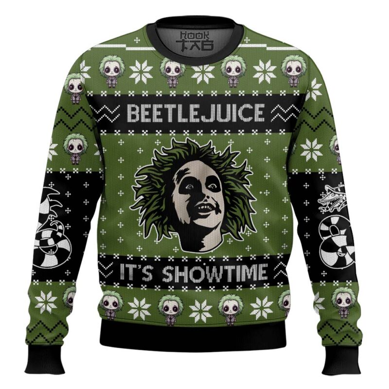 Hooktab Beetlejuice It's Showtime Ugly Christmas Sweater
