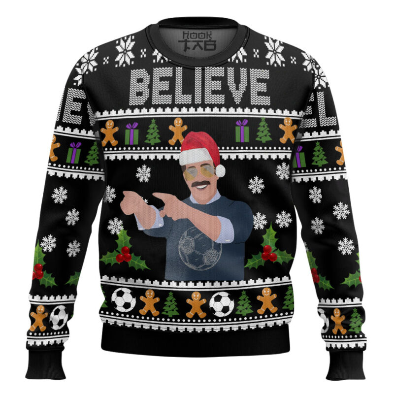 Hooktab Believe Ted Lasso Ugly Christmas Sweater
