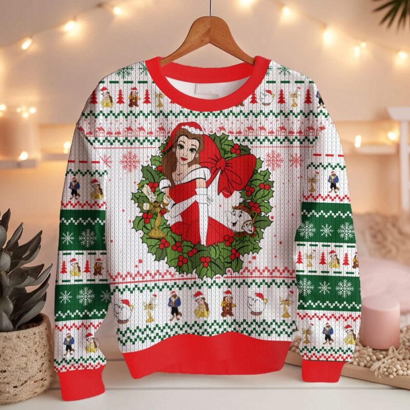 Hooktab Bella Beauty And The Beast Ugly Christmas Sweater Hooktab Bella Beauty And The Beast Ugly Christmas Sweater