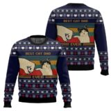 Hooktab Best Cat Dad Ever Ugly Christmas Sweater