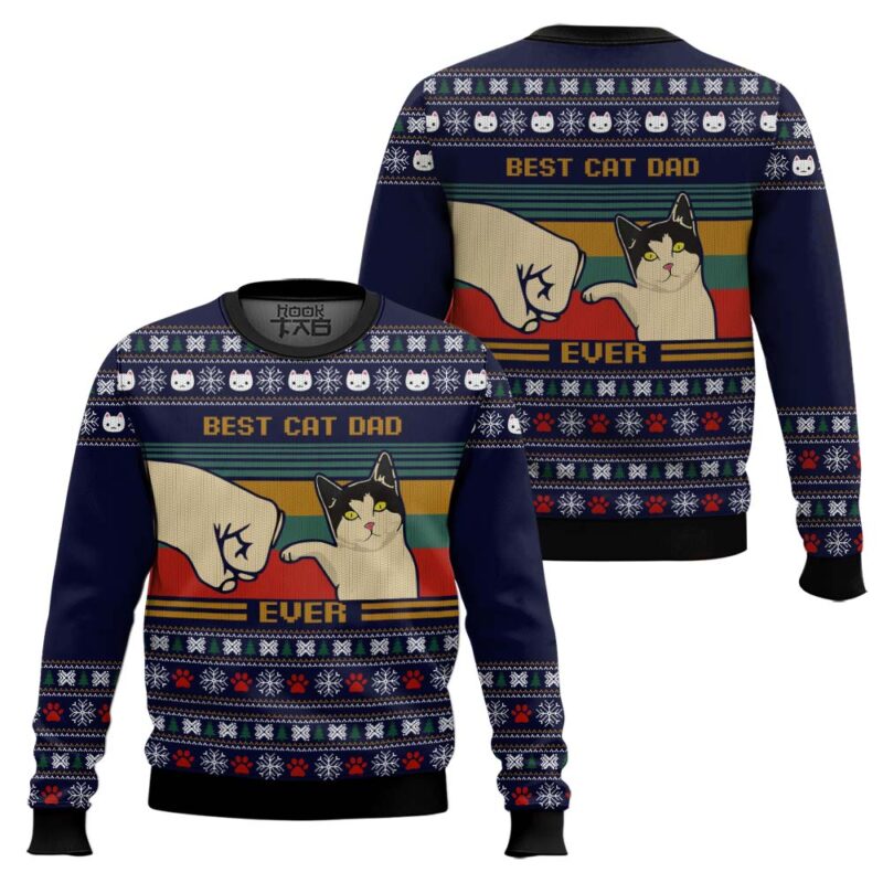 Hooktab Best Cat Dad Ever Ugly Christmas Sweater Hooktab Best Cat Dad Ever Ugly Christmas Sweater