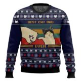 Hooktab Best Cat Dad Ever Ugly Christmas Sweater
