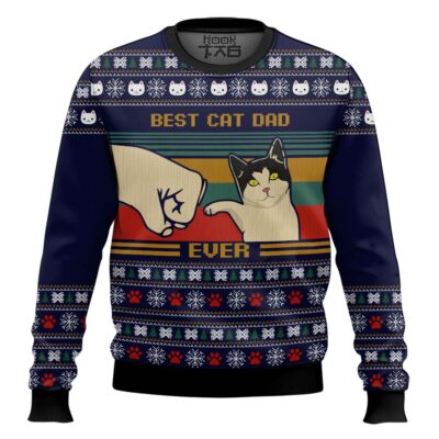 Hooktab Best Cat Dad Ever Ugly Christmas Sweater