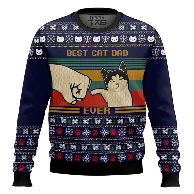 Hooktab Best Cat Dad Ever Ugly Christmas Sweater
