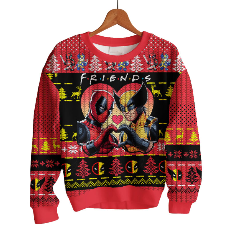Hooktab Besties Deadpool & Wolverine Ugly Christmas Sweater Hooktab Besties Deadpool & Wolverine Ugly Christmas Sweater