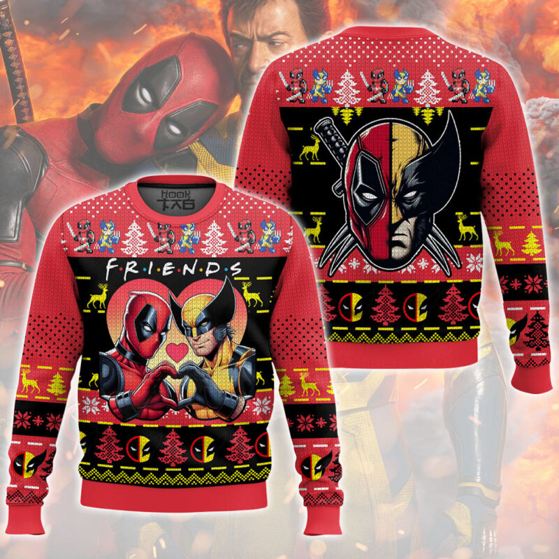 Hooktab Besties Deadpool & Wolverine Ugly Christmas Sweater Hooktab Besties Deadpool & Wolverine Ugly Christmas Sweater