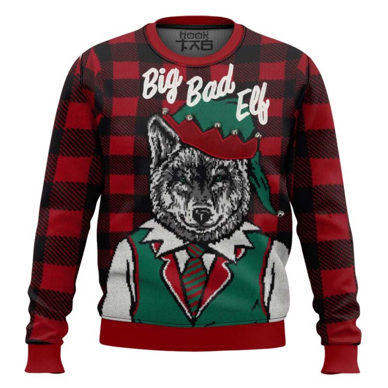 Hooktab Big Bad Wolf Elf Ugly Christmas Sweater