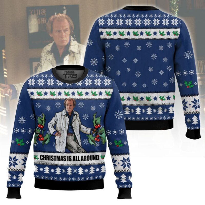 Hooktab Billy Mack Christmas Is All Around Love Actually Ugly Christmas Sweater Hooktab Billy Mack Christmas Is All Around Love Actually Ugly Christmas Sweater