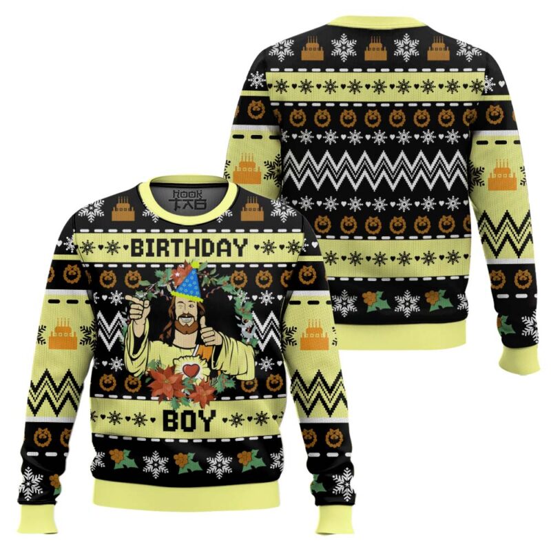 Hooktab Birthday Boy Jesus Ugly Christmas Sweater Hooktab Birthday Boy Jesus Ugly Christmas Sweater