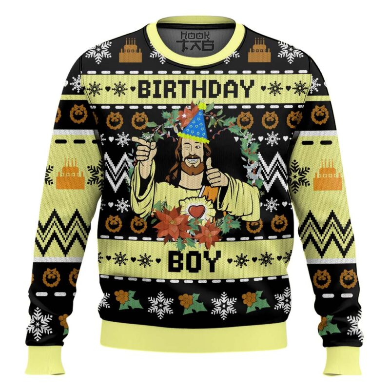 Hooktab Birthday Boy Jesus Ugly Christmas Sweater