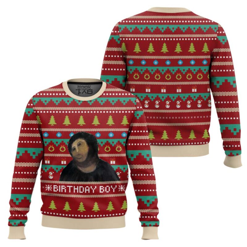 Hooktab Birthday Boy Potato Jesus Ugly Christmas Sweater Hooktab Birthday Boy Potato Jesus Ugly Christmas Sweater