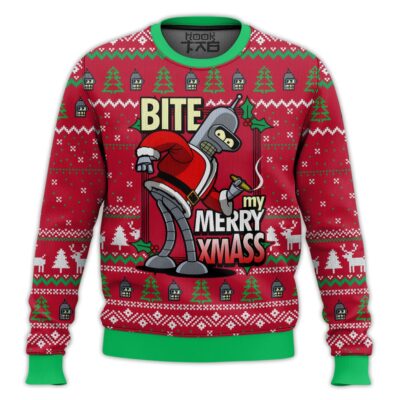 Hooktab Bite My Merry Xmass Futurama Ugly Christmas Sweater