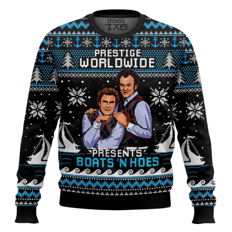 Hooktab Black Boats 'N Hoes Step Brothers Ugly Christmas Sweater
