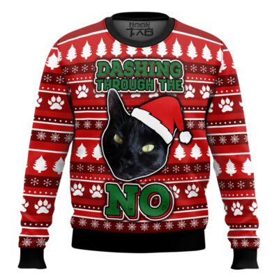 Hooktab Black Cat Dashing Through The No Ugly Christmas Sweater