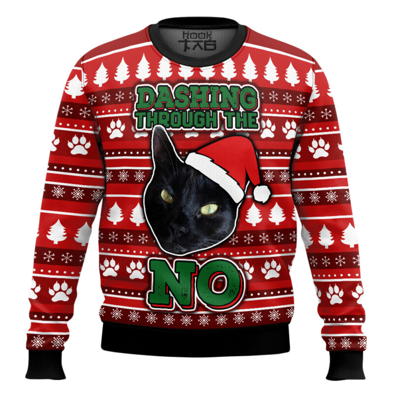 Hooktab Black Cat Dashing Through The No Ugly Christmas Sweater
