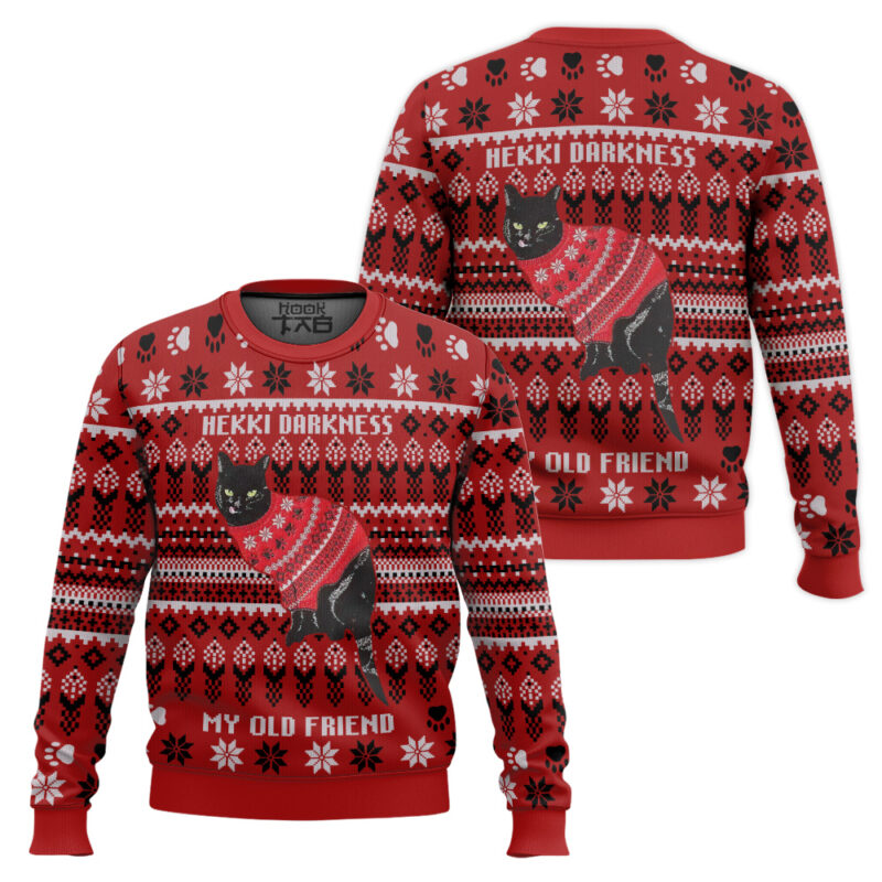 Hooktab Black Cat Hekki Darkness My Old Friend Ugly Christmas Sweater Hooktab Black Cat Hekki Darkness My Old Friend Ugly Christmas Sweater