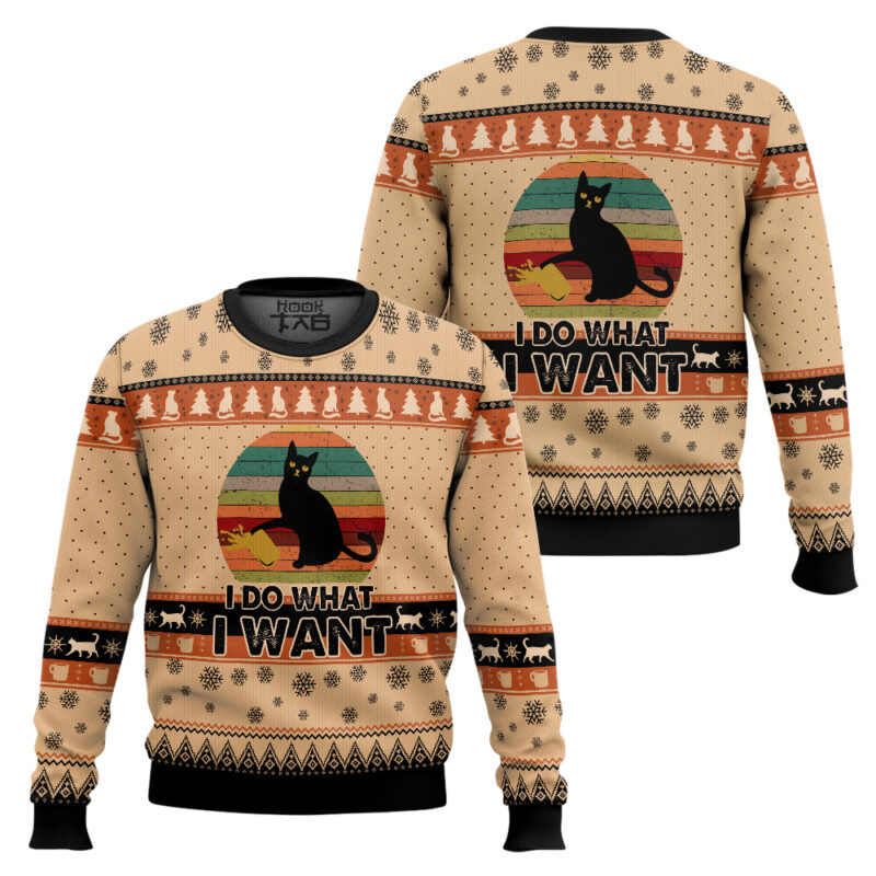 Hooktab Black Cat I Do What I Want Ugly Christmas Sweater Hooktab Black Cat I Do What I Want Ugly Christmas Sweater