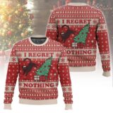 Hooktab Black Cat On The Naughty List And Regret Nothing Ugly Christmas Sweater