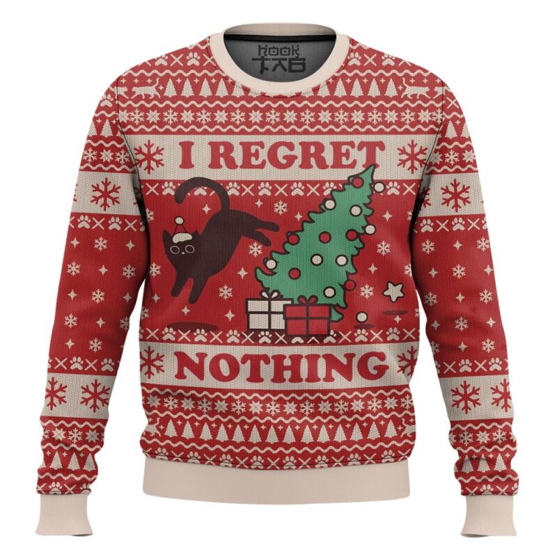 Hooktab Black Cat On The Naughty List And Regret Nothing Ugly Christmas Sweater