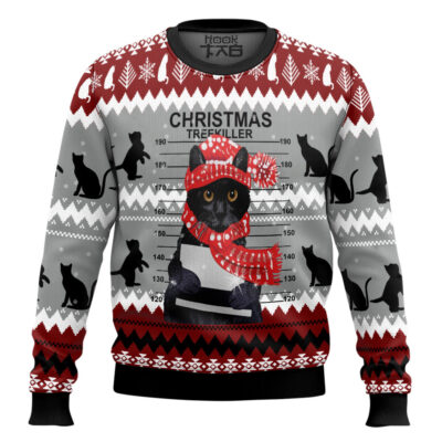 Hooktab Black Cat Tree Killer Ugly Christmas Sweater