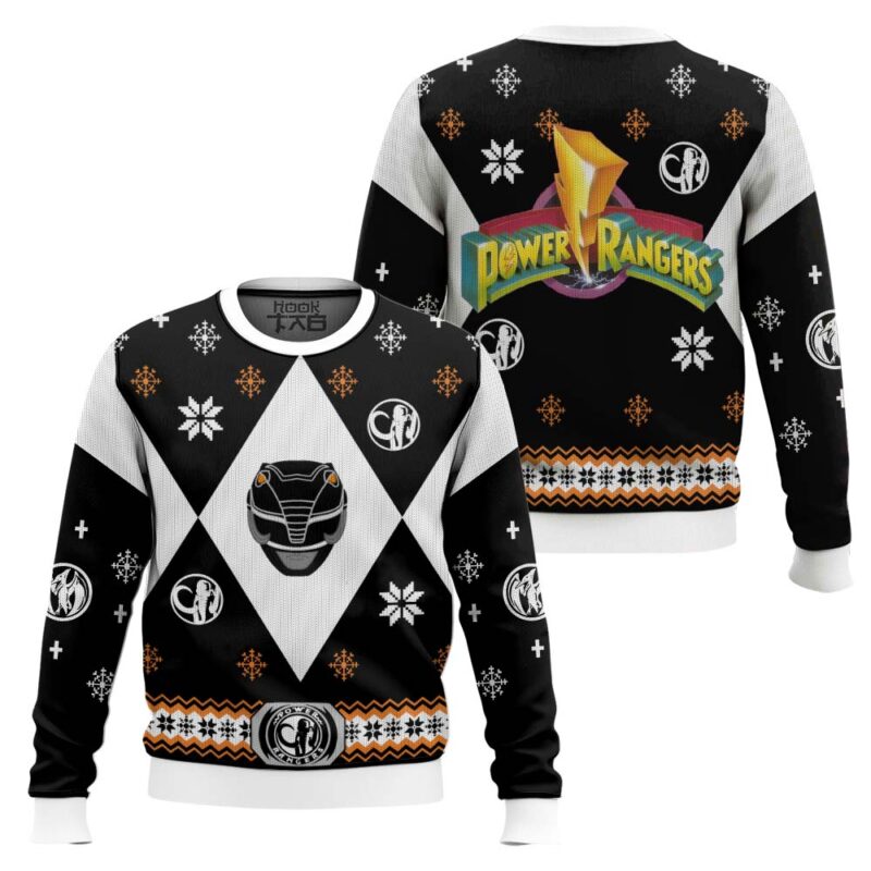 Hooktab Black Ranger Mighty Morphin Power Ranger Ugly Christmas Sweater Hooktab Black Ranger Mighty Morphin Power Ranger Ugly Christmas Sweater