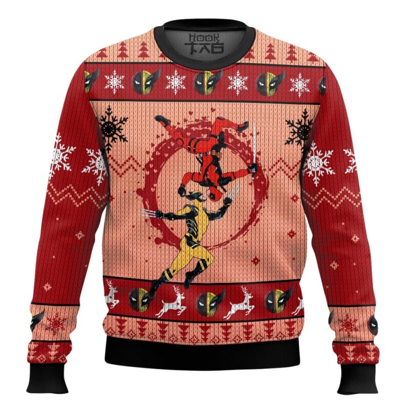 Hooktab Blood Dance Deadpool & Wolverine Ugly Christmas Sweater