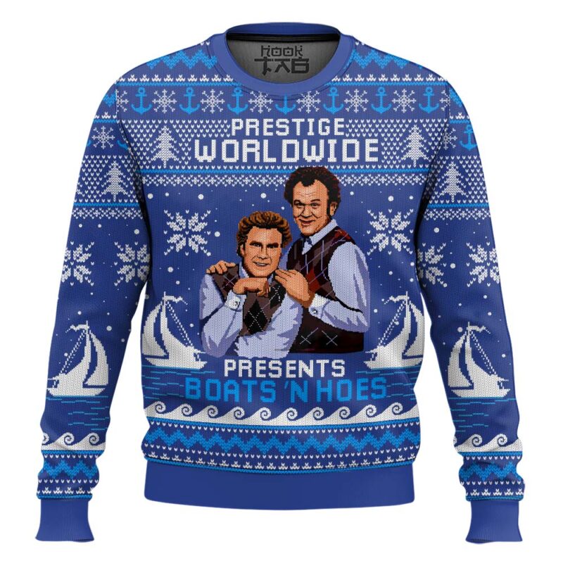 Hooktab Blue Boats 'N Hoes Step Brothers Ugly Christmas Sweater