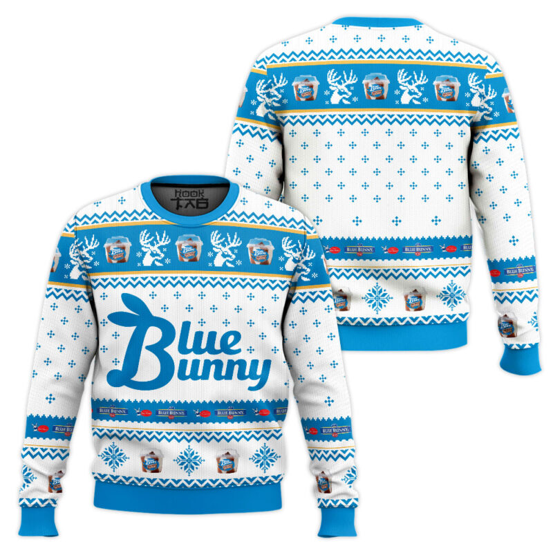 Hooktab Blue Bunny Ugly Christmas Sweater Hooktab Blue Bunny Ugly Christmas Sweater