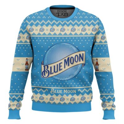 Hooktab Blue Moon Belgian Beer Ugly Christmas Sweater