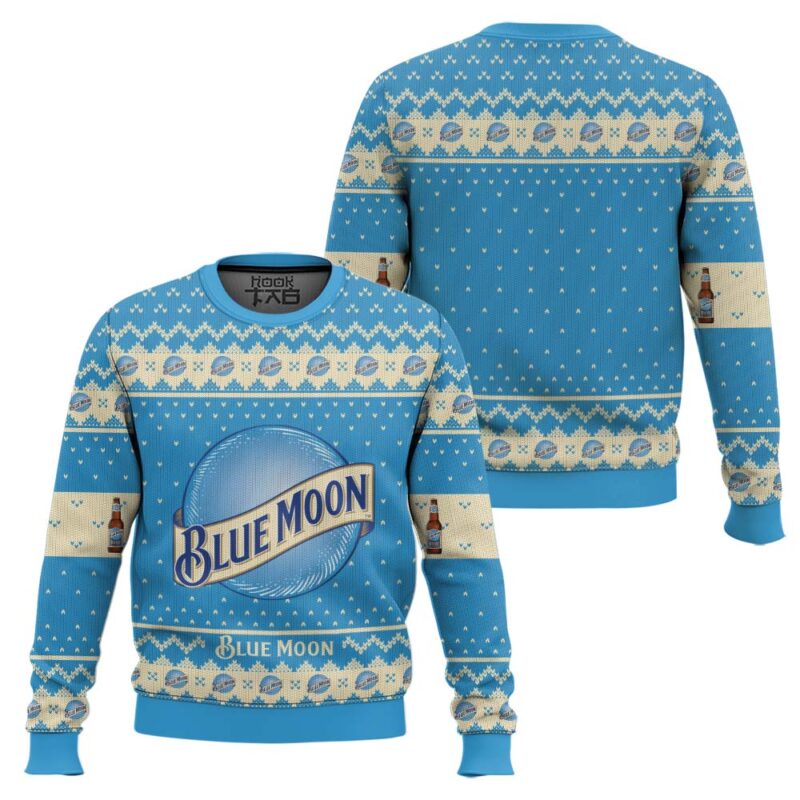 Hooktab Blue Moon Belgian Beer Ugly Christmas Sweater Hooktab Blue Moon Belgian Beer Ugly Christmas Sweater