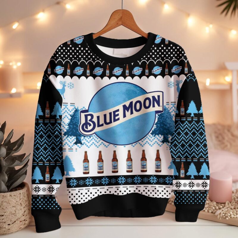 Hooktab Blue Moon Belgian White Ugly Christmas Sweater Hooktab Blue Moon Belgian White Ugly Christmas Sweater