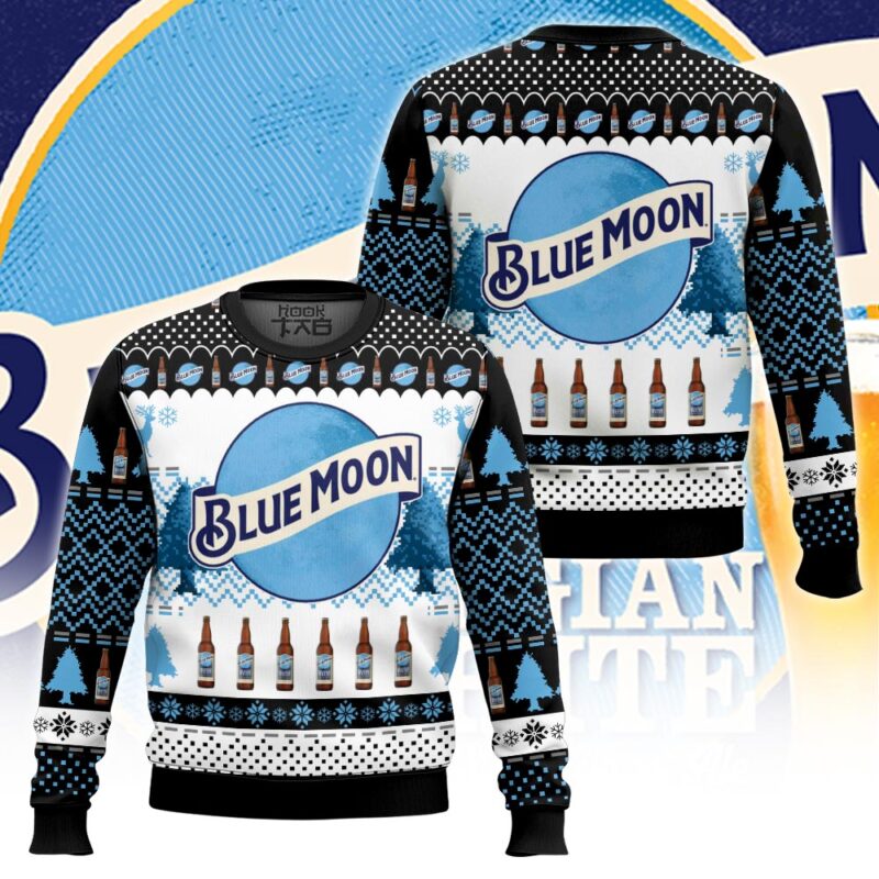 Hooktab Blue Moon Belgian White Ugly Christmas Sweater Hooktab Blue Moon Belgian White Ugly Christmas Sweater