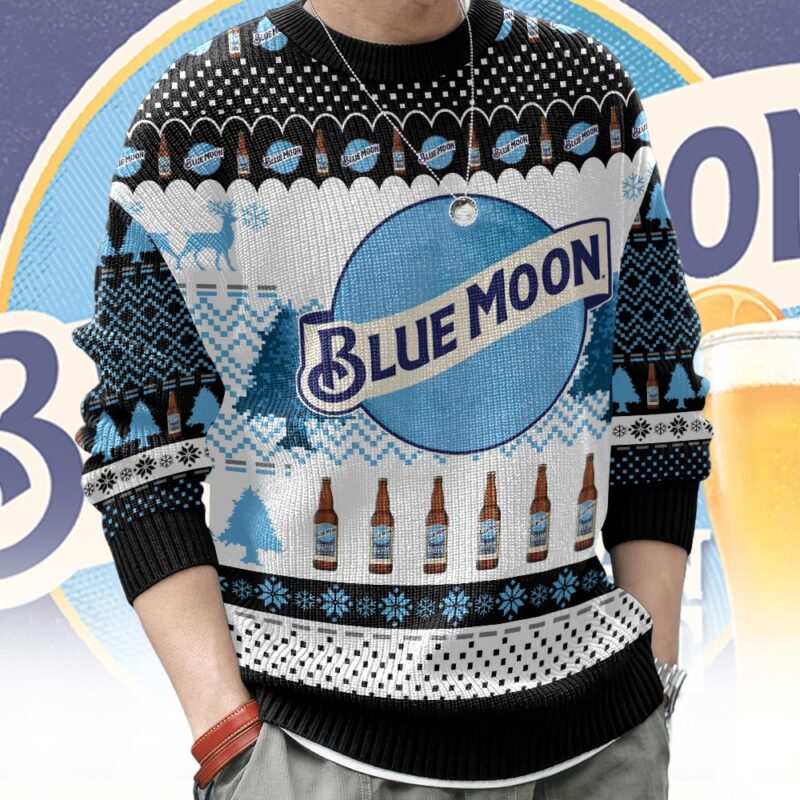 Hooktab Blue Moon Belgian White Ugly Christmas Sweater Hooktab Blue Moon Belgian White Ugly Christmas Sweater