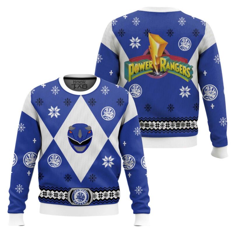Hooktab Blue Power Rangers Ugly Christmas Sweater Hooktab Blue Power Rangers Ugly Christmas Sweater