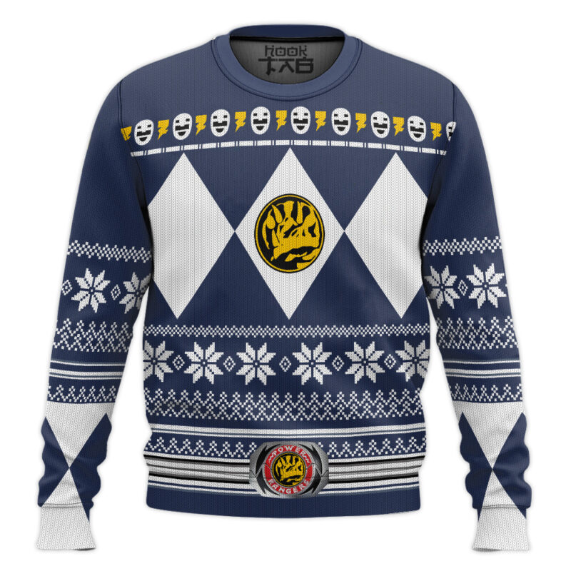 Hooktab Blue Ranger Mighty Morphin Power Ranger Ugly Christmas Sweater