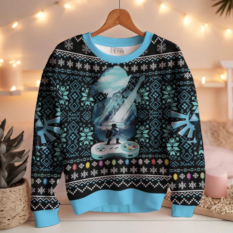 Hooktab Blue Rupee The Legend Of Zelda Hero Ugly Christmas Sweater Hooktab Blue Rupee The Legend Of Zelda Hero Ugly Christmas Sweater